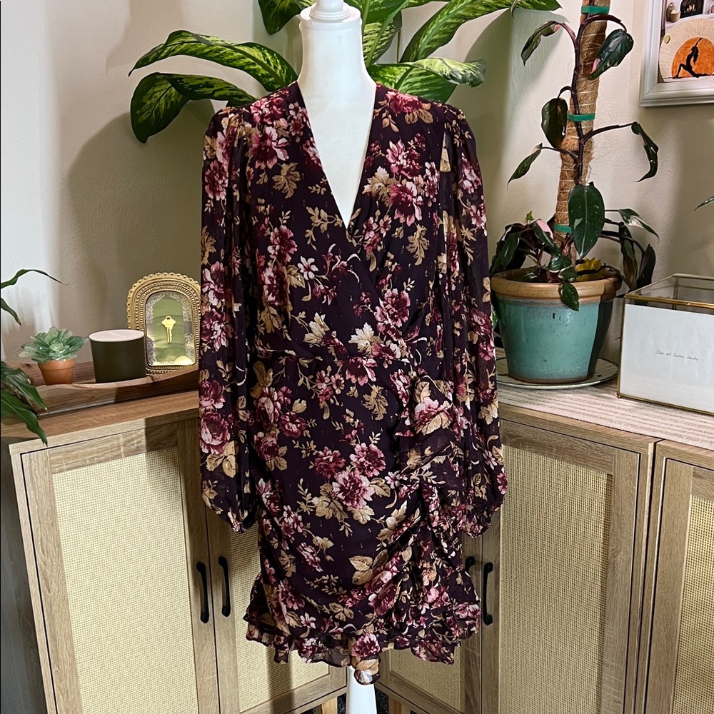 Express Burgundy Floral Long Sleeve Dress